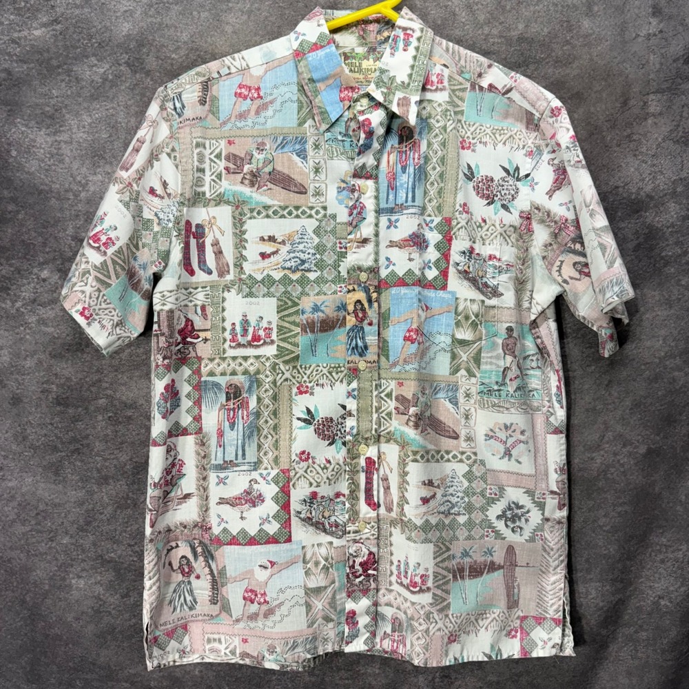Reyn Spooner Mele Kalikimaka 2002 Christmas Hawaiian Shirt Size M Reverse Print